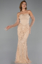 Abendkleid Lang Perlenbesetzt Gold ABU5922