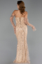 Abendkleid Lang Perlenbesetzt Gold ABU5922