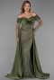 Abendkleid Lang Perlenbesetzt Khaki ABU5934