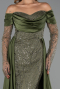 Abendkleid Lang Perlenbesetzt Khaki ABU5934