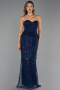 Abendkleid Lang Perlenbesetzt Marineblau ABU6372