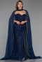 Abendkleid Lang Perlenbesetzt Marineblau ABU6372