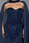 Abendkleid Lang Perlenbesetzt Marineblau ABU6372