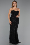 Abendkleid Lang Perlenbesetzt Schwarz ABU6372