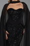 Abendkleid Lang Perlenbesetzt Schwarz ABU6372