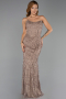 Abendkleid Lang Perlenbesetzt Hellbraun ABU6401