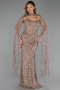 Abendkleid Lang Perlenbesetzt Hellbraun ABU6401