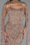 Abendkleid Lang Perlenbesetzt Hellbraun ABU6401