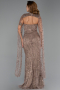 Abendkleid Lang Perlenbesetzt Hellbraun ABU6401