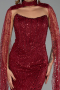 Abendkleid Lang Perlenbesetzt Weinrot ABU6401