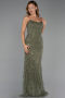 Abendkleid Lang Perlenbesetzt Khaki ABU6401