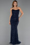 Abendkleid Lang Perlenbesetzt Marineblau ABU6401