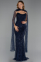 Abendkleid Lang Perlenbesetzt Marineblau ABU6401