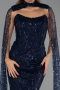 Abendkleid Lang Perlenbesetzt Marineblau ABU6401