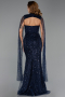 Abendkleid Lang Perlenbesetzt Marineblau ABU6401