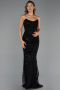 Abendkleid Lang Perlenbesetzt Schwarz ABU6401
