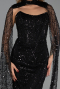 Abendkleid Lang Perlenbesetzt Schwarz ABU6401