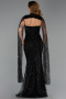 Abendkleid Lang Perlenbesetzt Schwarz ABU6401
