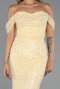 Abendkleid Lang Perlenbesetzt Gelb ABU6411
