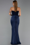 Abendkleid im Meerjungfrau-Stil Lang Satin Marineblau ABU5820