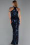 Abendkleid Lang Schuppig Marineblau ABU6417