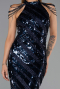 Abendkleid Lang Schuppig Marineblau ABU6417