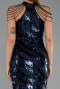 Abendkleid Lang Schuppig Marineblau ABU6417