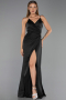 Abschlusskleid Lang Satin Schwarz ABU6427