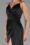 Abschlusskleid Lang Satin Schwarz ABU6427
