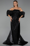 Abendkleid Lang Perlenbesetzt Schwarz ABU6351