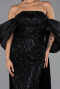 Abendkleid Lang Perlenbesetzt Schwarz ABU6351