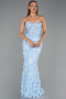 Abendkleid im Meerjungfrau-Stil Lang Eisblau ABU6625