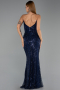 Abendkleid Lang Perlenbesetzt Marineblau ABU6433