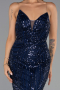 Abendkleid Lang Perlenbesetzt Marineblau ABU6433