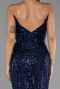 Abendkleid Lang Perlenbesetzt Marineblau ABU6433