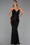 Abendkleid Lang Perlenbesetzt Schwarz ABU6433