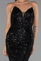 Abendkleid Lang Perlenbesetzt Schwarz ABU6433