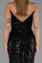 Abendkleid Lang Perlenbesetzt Schwarz ABU6433