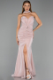 Abendkleid Lang Perlenbesetzt Puder ABU6440