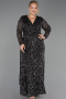 Abendkleid in Übergröße Lang Schuppig Schwarz-Silber ABU6488