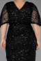 Abendkleid in Übergröße Lang Schuppig Schwarz ABU6064