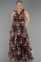 Abendkleid in Übergröße Lang Guipure Spitze Braun ABU4261