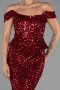 Abendkleid Lang Schuppig Weinrot ABU6359