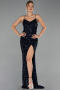 Abendkleid Lang Schuppig Marineblau ABU6498
