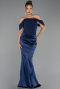 Abendkleid im Meerjungfrau-Stil Lang Satin Marineblau ABU6525