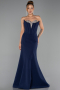 Abendkleid im Meerjungfrau-Stil Lang Marineblau ABU6526