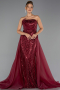 Abendkleid Lang Perlenbesetzt Weinrot ABU5511