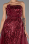 Abendkleid Lang Perlenbesetzt Weinrot ABU5511