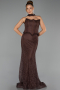Abendkleid Lang Spitze Braun ABU6487