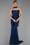 Abendkleid Lang Spitze Marineblau ABU6487